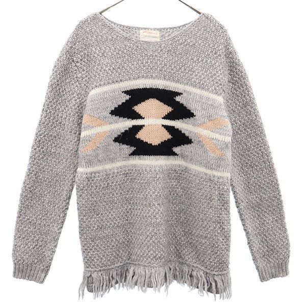 ザラニットウェア チマヨ柄 長袖 フリンジニット セーター 164cm グレー ZARA KNIT WEAR キッズ