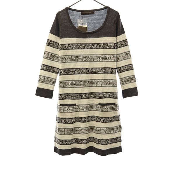未使用 Jewel Changes ジュエルチェンジズ 総柄 長袖 ニット ワンピース フリー グレー レディース