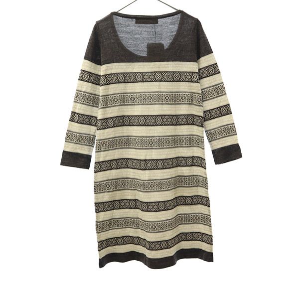未使用 Jewel Changes ジュエルチェンジズ 総柄 長袖 ニット ワンピース フリー グレー レディース