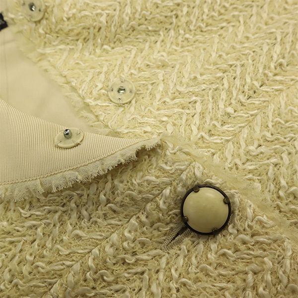 EPOCA エポカ ウールブレンド ノーカラージャケット 40 ベージュ×ホワイト レディース