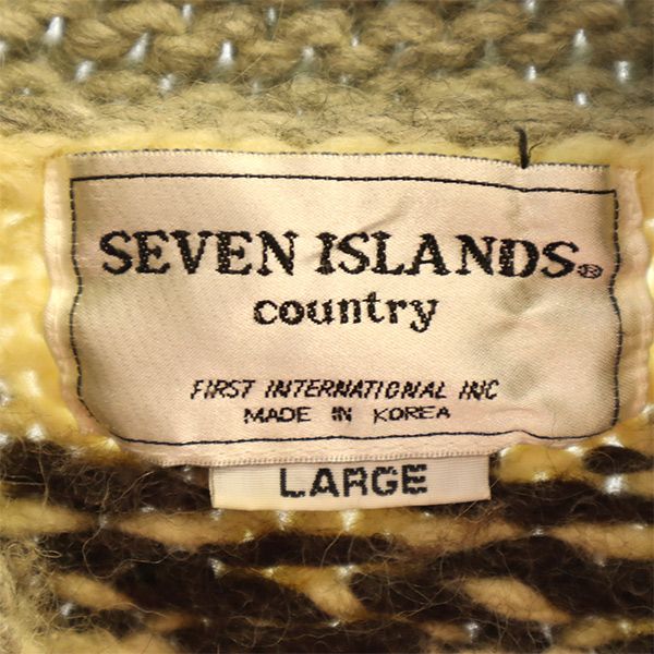 SEVEN ISLANDS セブンアイランド ウール 総柄 カウチンジャケット L ホワイト×グレー メンズ