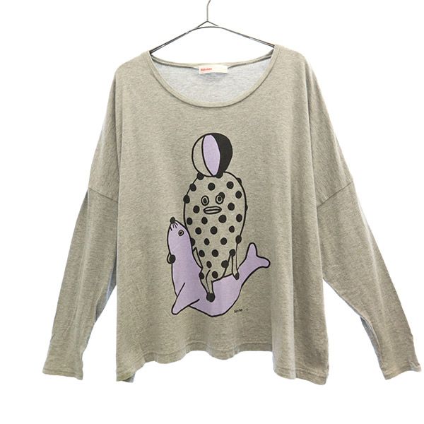 ネネット プリント 長袖 Tシャツ 2 グレー Ne-net ロンT レディース