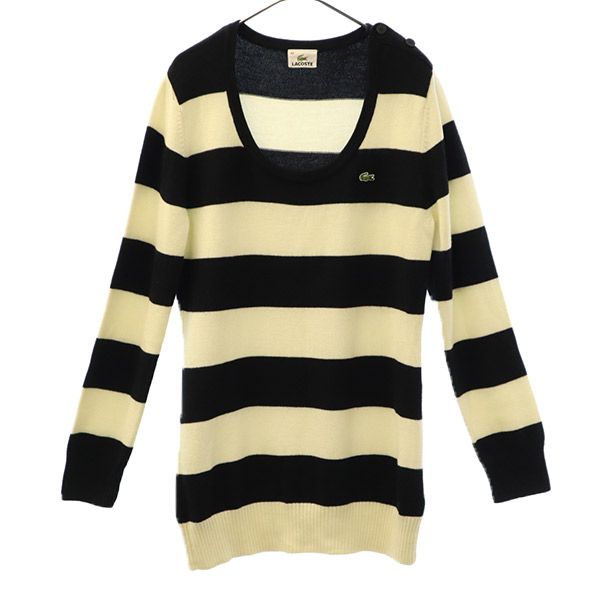 LACOSTE ラコステ ウールブレンド ボーダー柄 長袖 セーター 44 ブラック×ホワイト ニット レディース