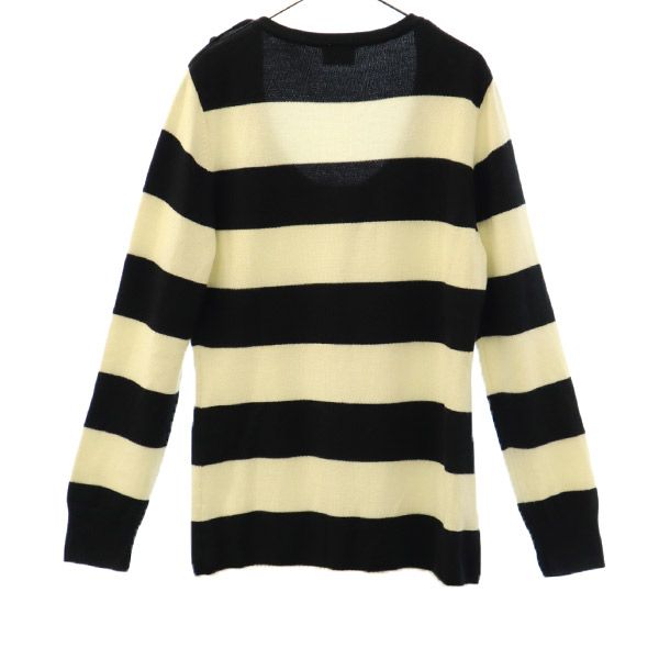 LACOSTE ラコステ ウールブレンド ボーダー柄 長袖 セーター 44 ブラック×ホワイト ニット レディース