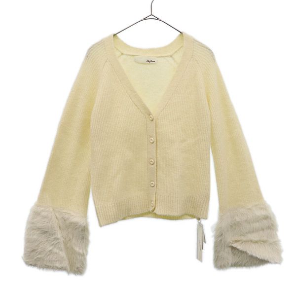 未使用 Lily Brown リリーブラウン 長袖 ファースリーブ ニットカーディガン F ホワイト レディース