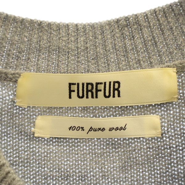 furfur ファーファー ウール アルファベット柄 長袖 セーター F グレー ニット レディース