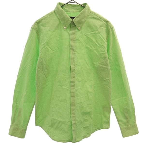 ラルフローレン 日本製 ギンガムチェック柄 長袖 ボタンダウンシャツ 9 グリーン×ホワイト RALPH LAUREN レディース