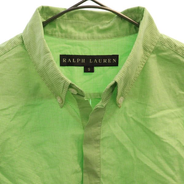 ラルフローレン 日本製 ギンガムチェック柄 長袖 ボタンダウンシャツ 9 グリーン×ホワイト RALPH LAUREN レディース