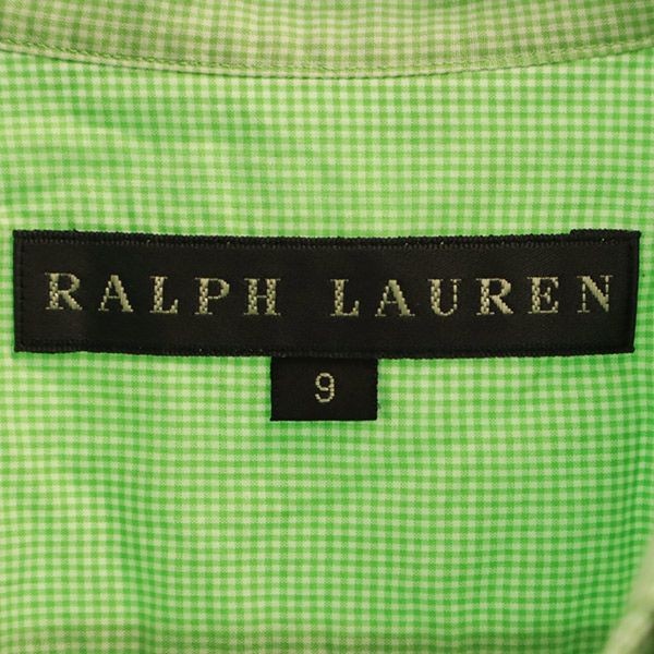ラルフローレン 日本製 ギンガムチェック柄 長袖 ボタンダウンシャツ 9 グリーン×ホワイト RALPH LAUREN レディース