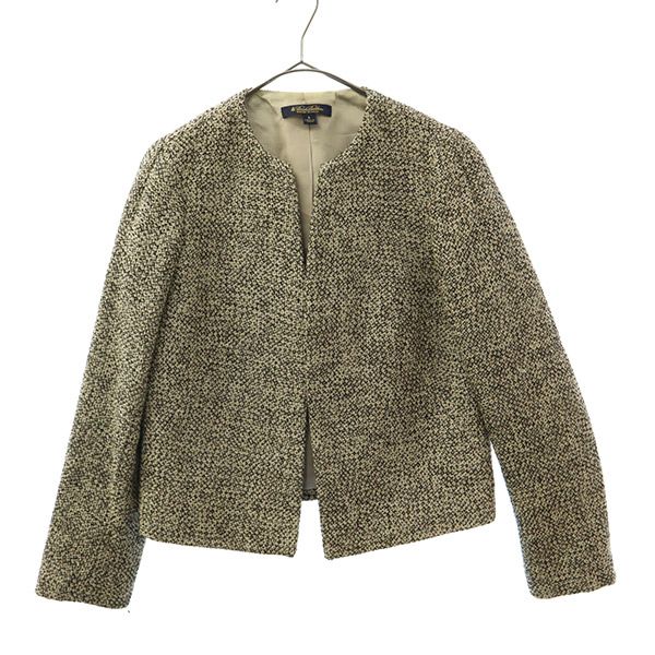 Brooks Brothers ブルックスブラザーズ ウールブレンド 総柄 ノーカラージャケット 4 ホワイト×ブラック レディース