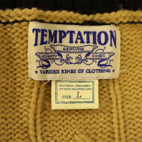 TEMPTATION テンプテーション ケーブル編 長袖 Vネック ニット L ブラウン系 セーター メンズ