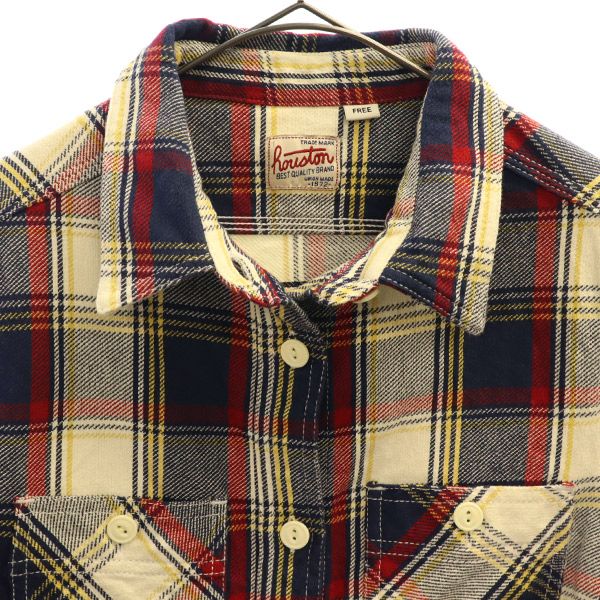 HOUSTON ヒューストン チェック柄 長袖 シャツ FREE ホワイト×ネイビーー レディース