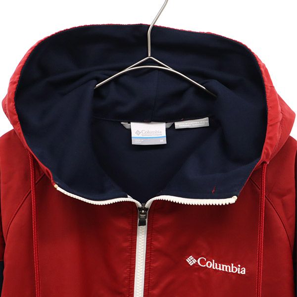 Columbia コロンビア ワンポイント刺繍 長袖 ジップパーカー M レッド×ネイビー アウトドア メンズ
