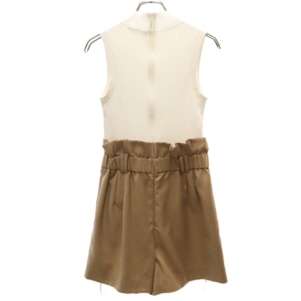 SNIDEL スナイデル リブニット切替 オールインワン 0 白×ベージュ ショート丈 レディース