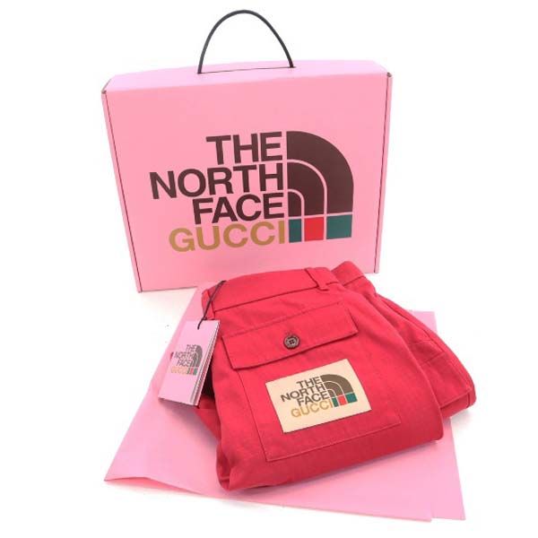 未使用 GUCCI グッチ ノースフェイス イタリア製 リップストップ カーゴショートパンツ 48 レッド THE NORTH FACE メンズ