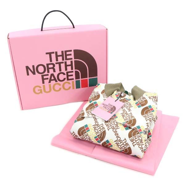 未使用 グッチ ザノースフェイス 総柄 ナイロンジャケット L クリーム GUCCI THENORTHFACE 限定コラボ レディース