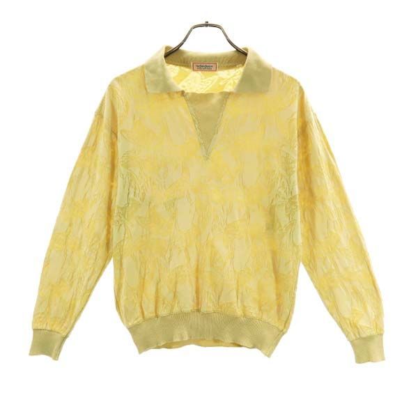 YVES SAINT LAURENT イヴサンローラン 総柄 長袖 ニット ポロシャツ M イエロー系 メンズ