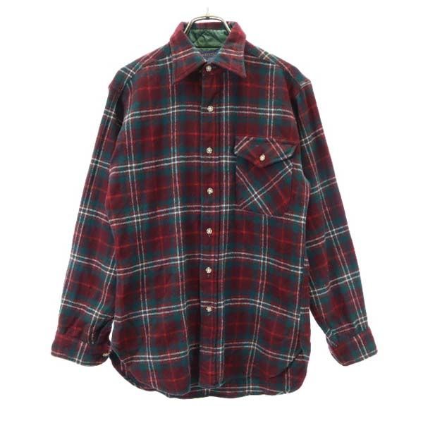 PENDLETON ペンドルトン 70s 80s ウール USA製 ヴィンテージ チェック 長袖 シャツ S 赤×緑 エルボーパッチ メンズ
