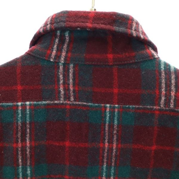 PENDLETON ペンドルトン 70s 80s ウール USA製 ヴィンテージ チェック 長袖 シャツ S 赤×緑 エルボーパッチ メンズ