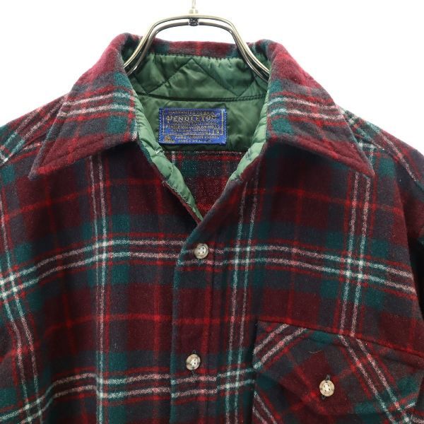 PENDLETON ペンドルトン 70s 80s ウール USA製 ヴィンテージ チェック 長袖 シャツ S 赤×緑 エルボーパッチ メンズ
