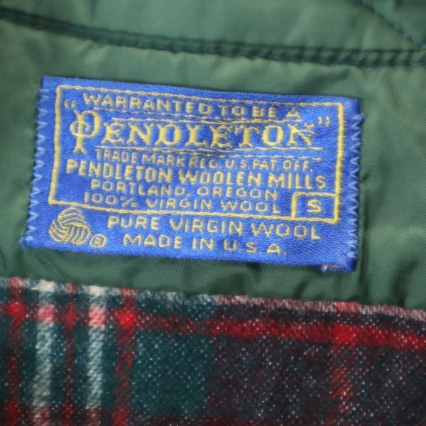 PENDLETON ペンドルトン 70s 80s ウール USA製 ヴィンテージ チェック 長袖 シャツ S 赤×緑 エルボーパッチ メンズ
