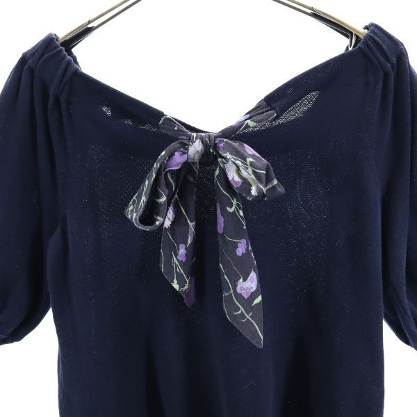 BLUE LABEL CRESTBRIDGE ブルーレーベルクレストブリッジ 三陽商会 花柄リボン 半袖 セーター 38 ネイビー ニット レディース