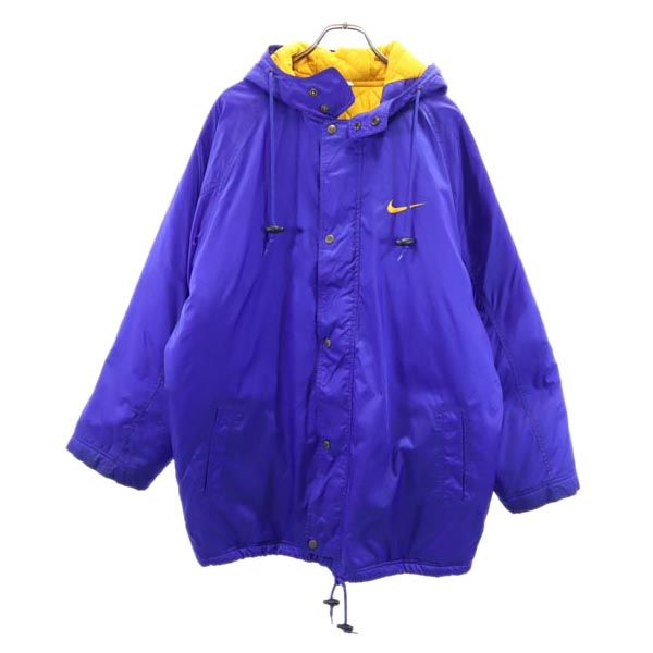 NIKE ナイキ 90s 00s 白タグ オールド ビックロゴ刺繍 中綿ジャケット L 青系 フード ナイロン メンズ