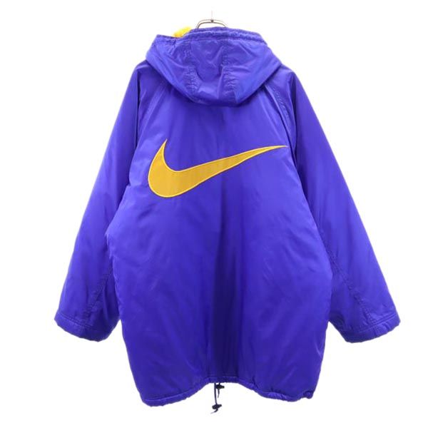 NIKE ナイキ 90s 00s 白タグ オールド ビックロゴ刺繍 中綿ジャケット L 青系 フード ナイロン メンズ