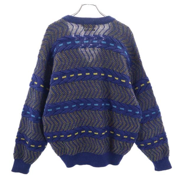 santa fe サンタフェ ウール 総柄 長袖 Vネック セーター Feb-38 ネイビー系 ニット メンズ