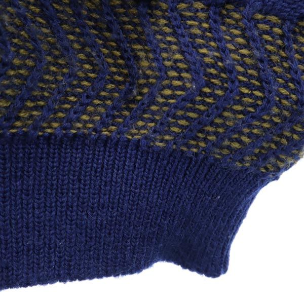 santa fe サンタフェ ウール 総柄 長袖 Vネック セーター Feb-38 ネイビー系 ニット メンズ