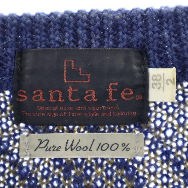 santa fe サンタフェ ウール 総柄 長袖 Vネック セーター Feb-38 ネイビー系 ニット メンズ