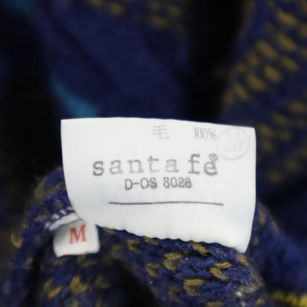 santa fe サンタフェ ウール 総柄 長袖 Vネック セーター Feb-38 ネイビー系 ニット メンズ