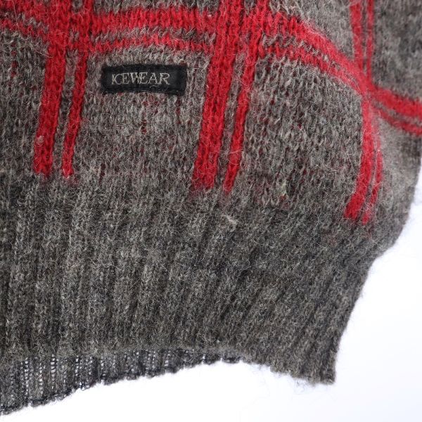 ICEWEAR 80s ヴィンテージ ウール チェック 長袖 Vネック ニット S グレー系 セーター メンズ