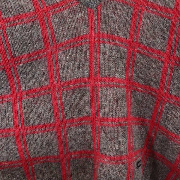 ICEWEAR 80s ヴィンテージ ウール チェック 長袖 Vネック ニット S グレー系 セーター メンズ