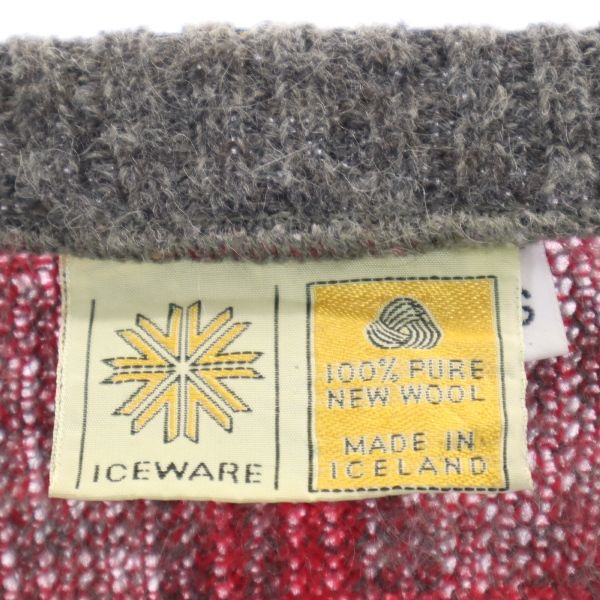 ICEWEAR 80s ヴィンテージ ウール チェック 長袖 Vネック ニット S グレー系 セーター メンズ