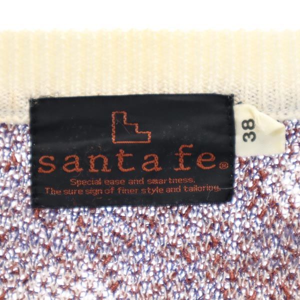 santa fe サンタフェ リネンブレンド 総柄 長袖 ニット 38 ホワイト系 薄手セーター メンズ