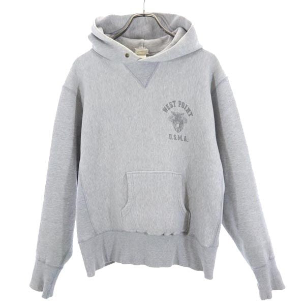 C.A.B.CLOTHING ロゴプリント 長袖 スウェットパーカー 40/42 グレー 裏起毛 プルオーバー トレーナー メンズ