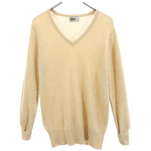 LACOSTE ラコステ 70s ヴィンテージ ウール 長袖 Vネック ニット 3 ベージュ セーター メンズ