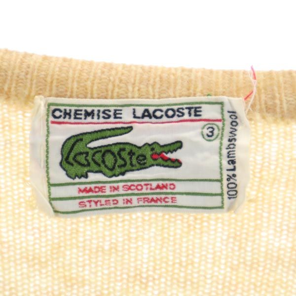 LACOSTE ラコステ 70s ヴィンテージ ウール 長袖 Vネック ニット 3 ベージュ セーター メンズ