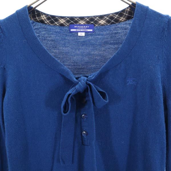 バーバリーブルーレーベル 三陽商会 ウール ロゴ刺繍 長袖 ニット カットソー 38 ブルー系 BURBERRY BLUE LABEL レディース