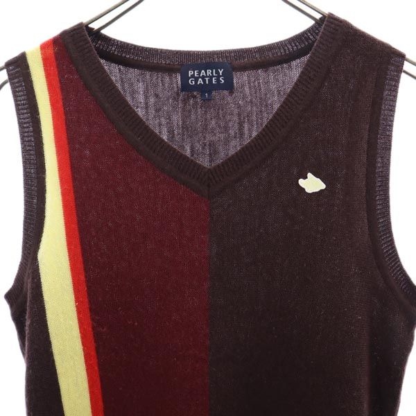 PEARLY GATES パーリーゲイツ ウールブレンド ワンポイント刺繍 ゴルフ ニットベスト 1 ブラウン系 レディース