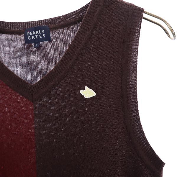 PEARLY GATES パーリーゲイツ ウールブレンド ワンポイント刺繍 ゴルフ ニットベスト 1 ブラウン系 レディース