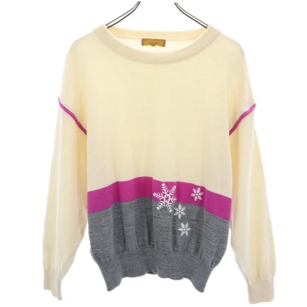 LANCEL ランセル 刺繍 長袖 デザイン ニット M アイボリー系 セーター レディース