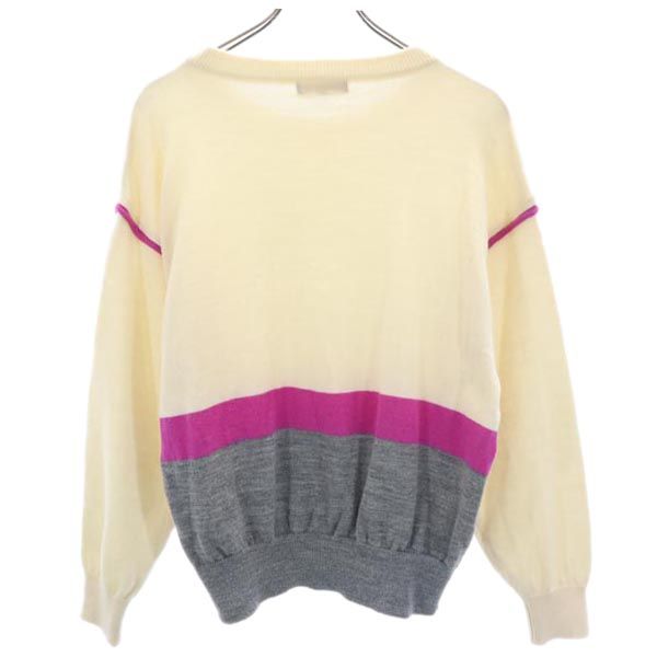 LANCEL ランセル 刺繍 長袖 デザイン ニット M アイボリー系 セーター レディース