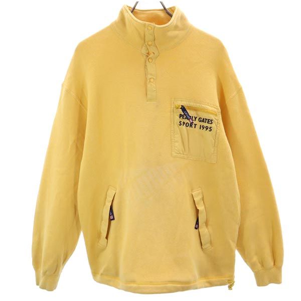 PEARLY GATES パーリーゲイツ ゴルフ 長袖 ハーフボタン トレーナー L イエロー系 裏起毛 メンズ