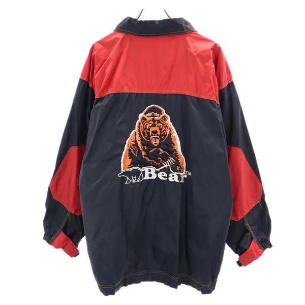 Bear ベアー 90s ロゴ刺繍 ジップジャケット F 黒×赤 ジャンパー メンズ