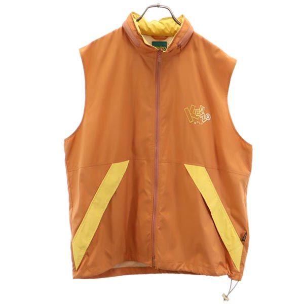 KENZO ケンゾー ロゴ刺繍 ゴルフ ジップ ベスト 5 オレンジ系 裏メッシュ メンズ