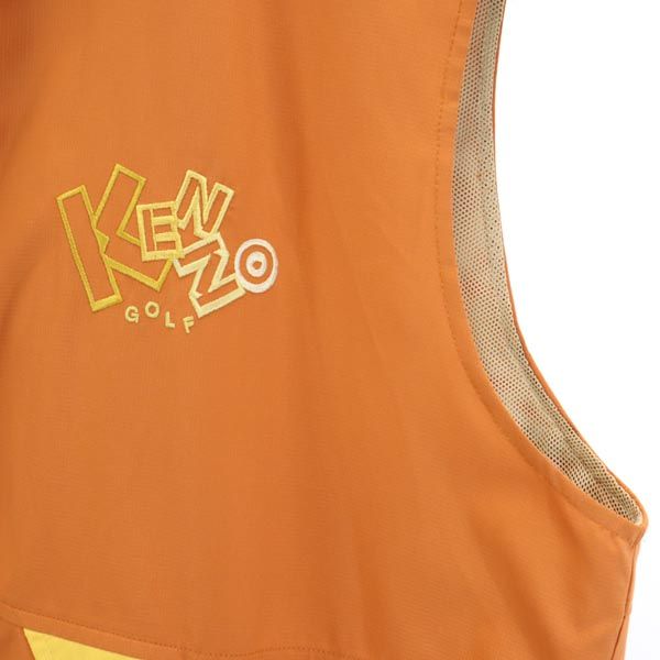 KENZO ケンゾー ロゴ刺繍 ゴルフ ジップ ベスト 5 オレンジ系 裏メッシュ メンズ