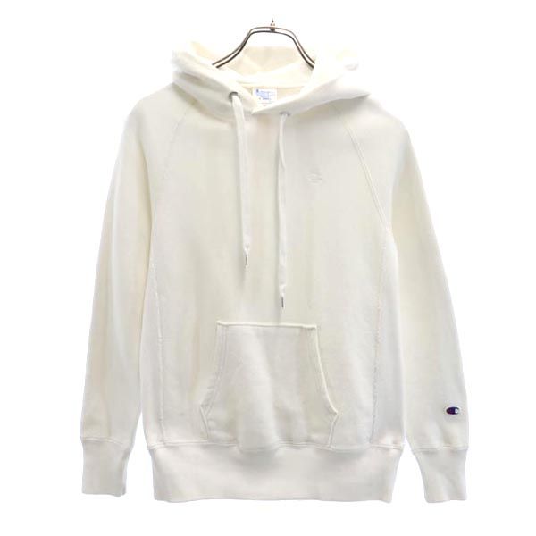 Champion チャンピオン 青単 復刻 リバースウィーブ ロゴ刺繍 長袖 スウェットパーカー XS 白系 裏起毛 REVERSEWEAVE メンズ