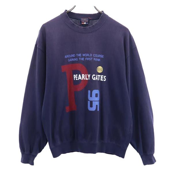 PEARLY GATES パーリーゲイツ ロゴプリント ゴルフ 長袖 スウェット トレーナー S ネイビー メンズ